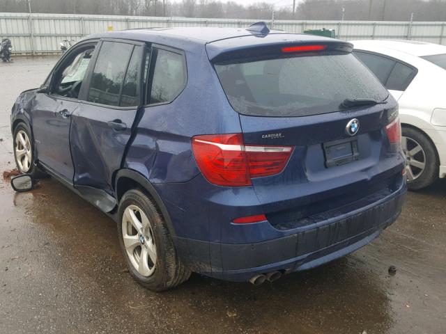 5UXWX5C5XCL717744 - 2012 BMW X3 XDRIVE2 BLUE photo 3