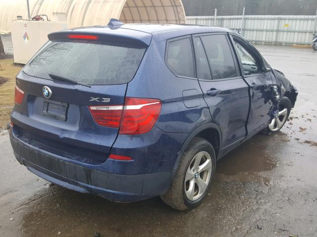 5UXWX5C5XCL717744 - 2012 BMW X3 XDRIVE2 BLUE photo 4