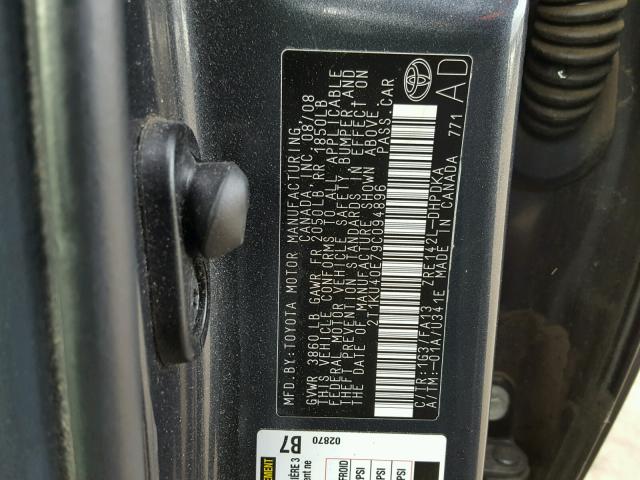 2T1KU40E79C094896 - 2009 TOYOTA COROLLA MA GRAY photo 10