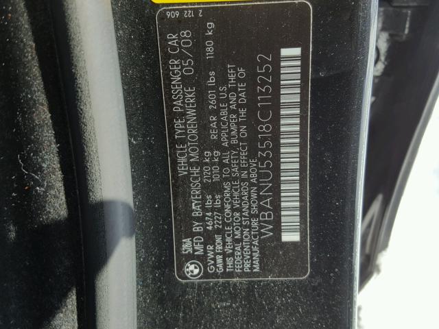 WBANU53518C113252 - 2008 BMW 528 I BLACK photo 10