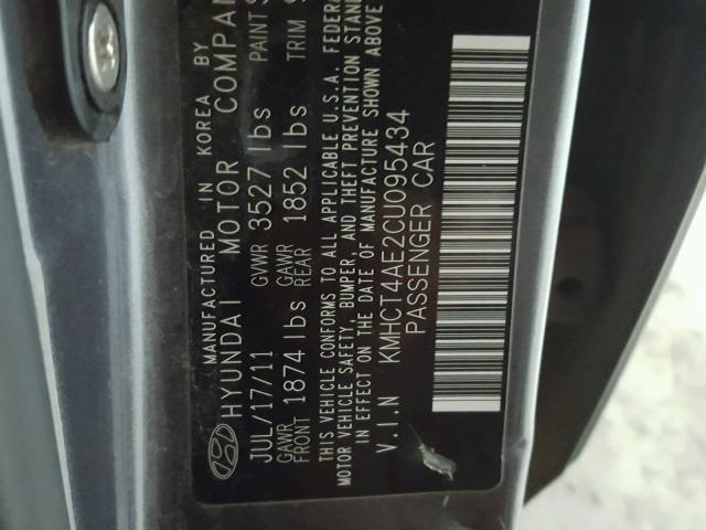 KMHCT4AE2CU095434 - 2012 HYUNDAI ACCENT GLS GRAY photo 10