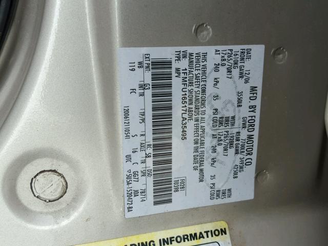 1FMFU16517LA35495 - 2007 FORD EXPEDITION GOLD photo 10