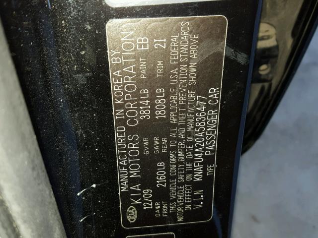 KNAFU4A20A5836477 - 2010 KIA FORTE EX BLACK photo 10