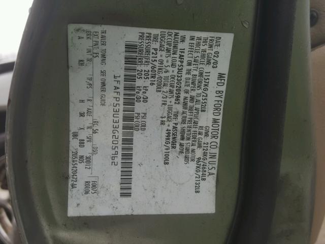 1FAFP53U33G205962 - 2003 FORD TAURUS SE GRAY photo 10