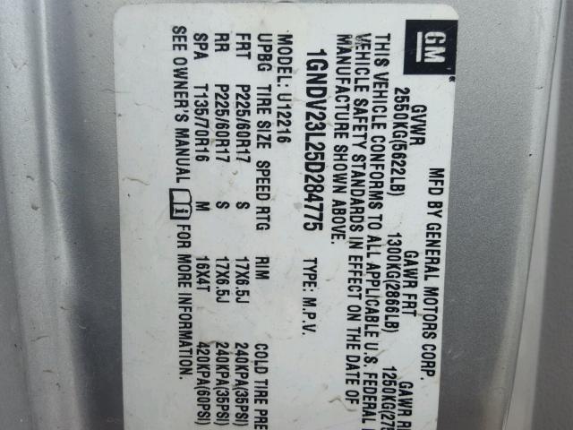 1GNDV23L25D284775 - 2005 CHEVROLET UPLANDER L 银色 照片 10