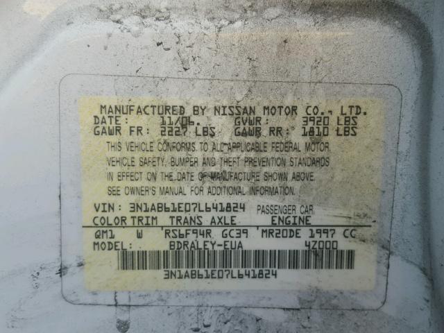 3N1AB61E07L641824 - 2007 NISSAN SENTRA 2.0 WHITE photo 10