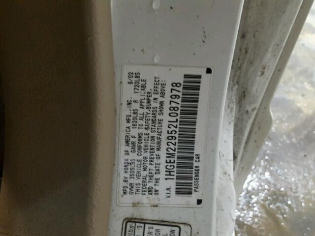 1HGEM22952L087978 - 2002 HONDA CIVIC EX თეთრი ფოტო 10