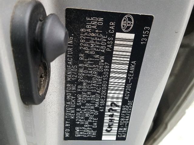 4T1BE32K06U150987 - 2006 TOYOTA CAMRY LE SILVER photo 10