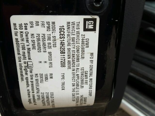 1GCES14H25B117208 - 2005 CHEVROLET SSR 黑色 照片 10