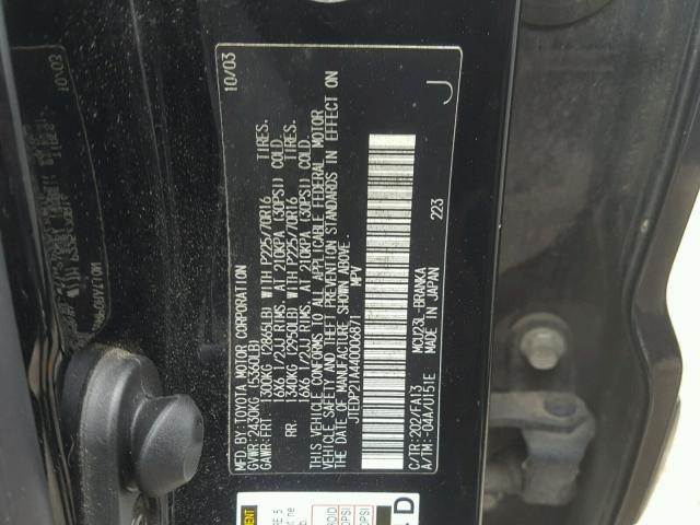 JTEDP21A440006871 - 2004 TOYOTA HIGHLANDER BLACK photo 10