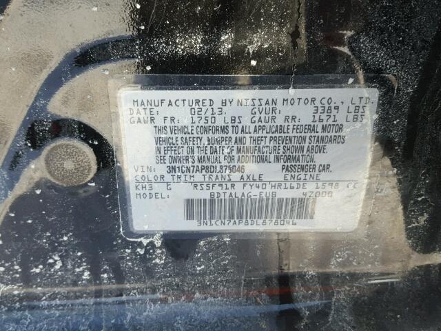 3N1CN7AP8DL878046 - 2013 NISSAN VERSA S BLACK photo 10