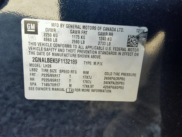 2GNALBEK5F1132189 - 2015 CHEVROLET EQUINOX LT BROWN photo 10