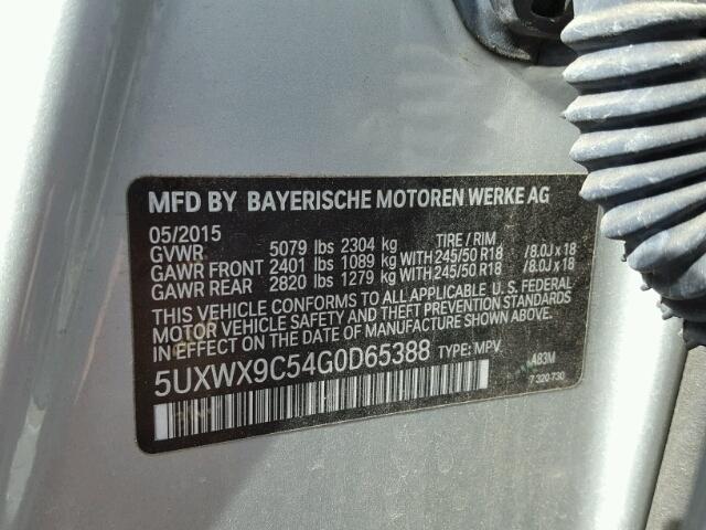 5UXWX9C54G0D65388 - 2016 BMW X3 XDRIVE2 SILVER photo 10