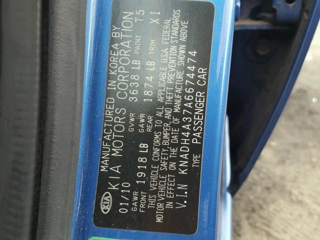 KNADH4A37A6674474 - 2010 KIA RIO LX Կապույտ լուսանկար 10