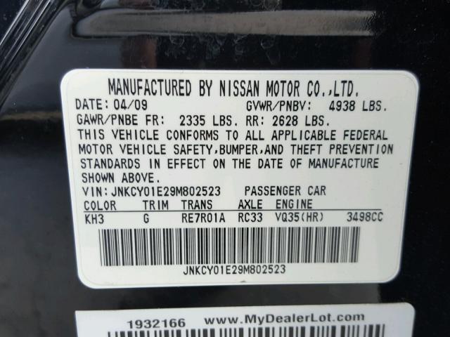 JNKCY01E29M802523 - 2009 INFINITI M35 BASE BLACK photo 10