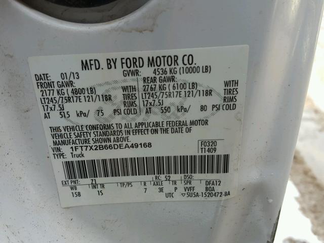 1FT7X2B66DEA49168 - 2013 FORD F250 SUPER WHITE photo 10