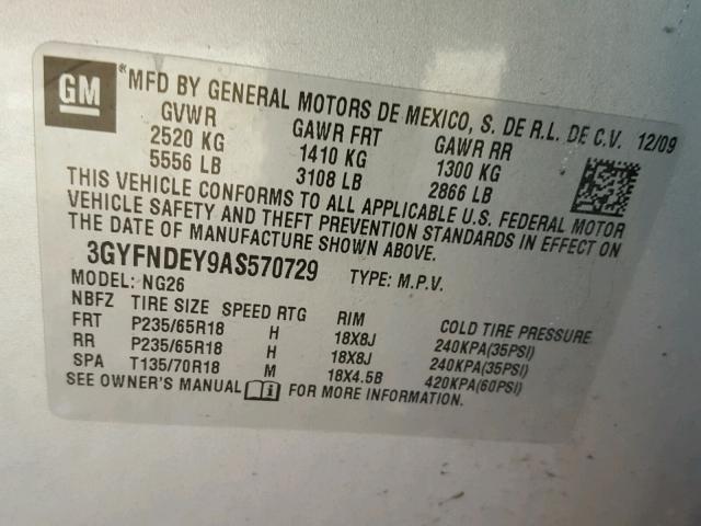 3GYFNDEY9AS570729 - 2010 CADILLAC SRX LUXURY SILVER photo 10