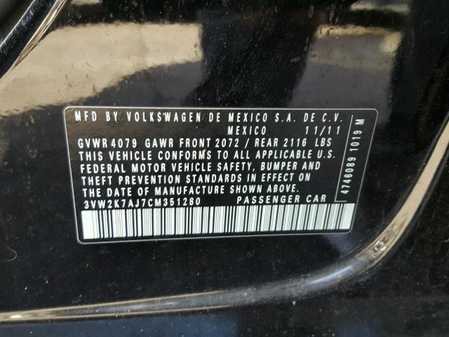 3VW2K7AJ7CM351280 - 2012 VOLKSWAGEN JETTA BASE 黑色 照片 10