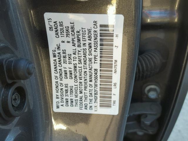 2HGFB2F7XFH560408 - 2015 HONDA CIVIC SE GRAY photo 10