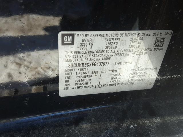 3GCUKRECXEG137677 - 2014 CHEVROLET SILVERADO BLACK photo 10