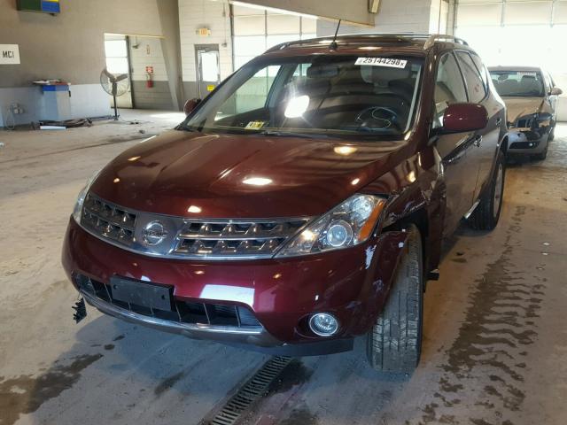 JN8AZ08WX7W615542 - 2007 NISSAN MURANO SL BURGUNDY photo 2