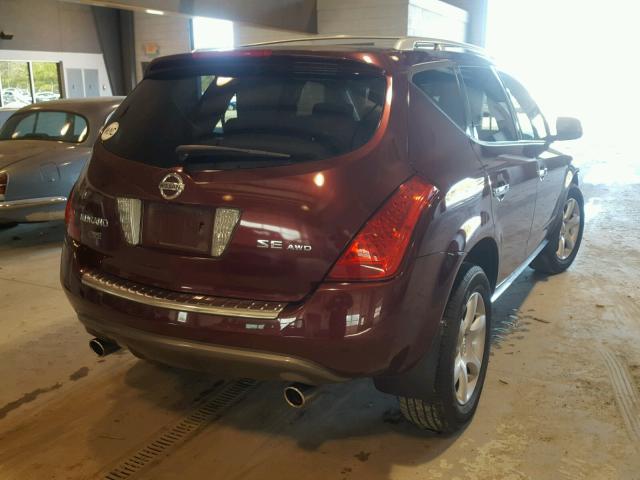 JN8AZ08WX7W615542 - 2007 NISSAN MURANO SL BURGUNDY photo 4