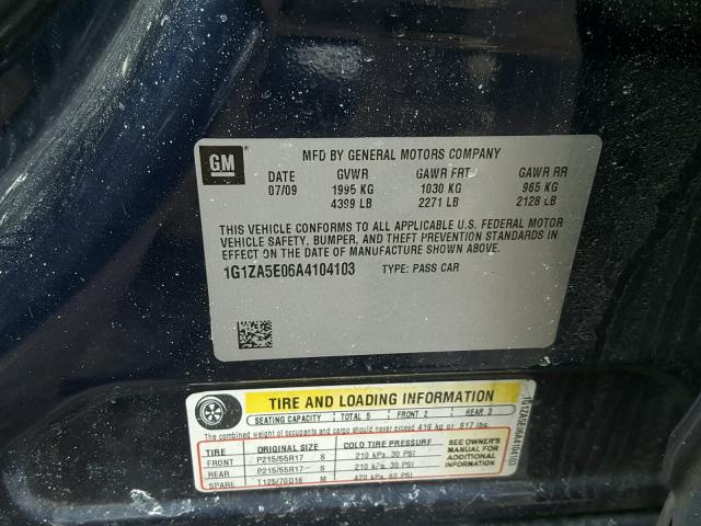 1G1ZA5E06A4104103 - 2010 CHEVROLET MALIBU LS BLUE photo 10