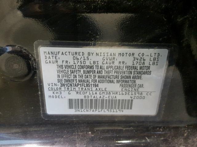 3N1CN7AP1FL951194 - 2015 NISSAN VERSA S BLACK photo 10