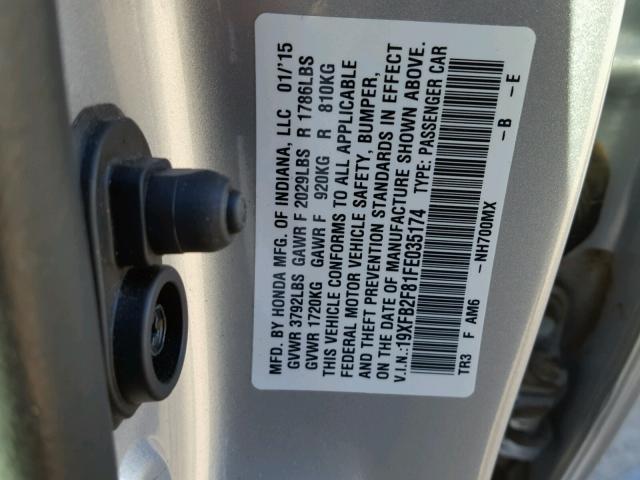 19XFB2F81FE035174 - 2015 HONDA CIVIC EX GRAY photo 10