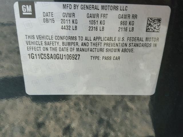 1G11C5SA0GU106927 - 2016 CHEVROLET MALIBU LIM 黑色 照片 10