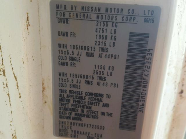 3N63M0YN0FK723539 - 2015 CHEVROLET CITY EXPRE WHITE photo 10