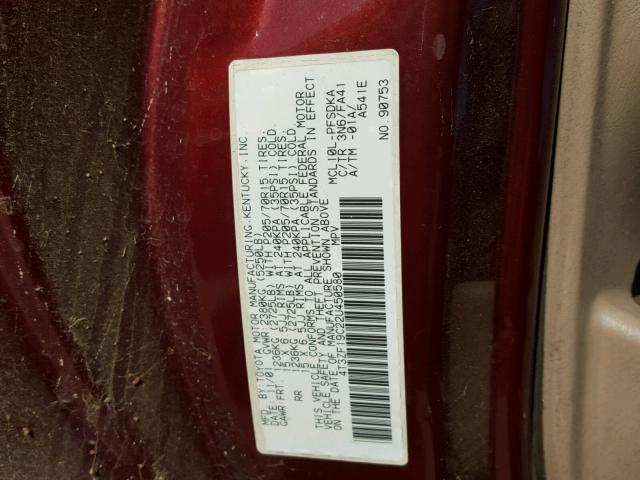 4T3ZF19C22U450580 - 2002 TOYOTA SIENNA CE RED photo 10