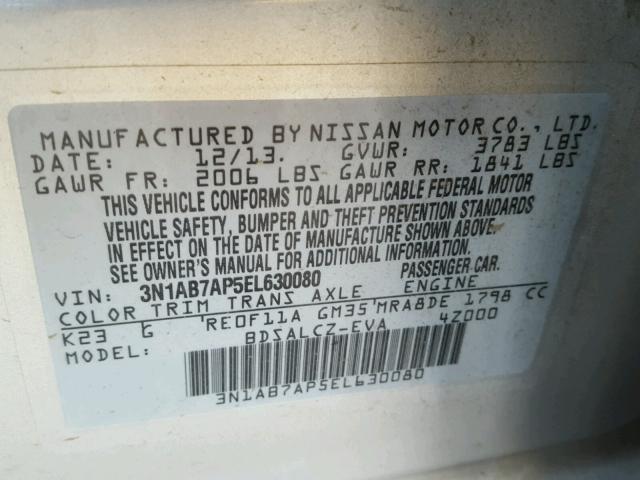 3N1AB7AP5EL630080 - 2014 NISSAN SENTRA S SILVER photo 10