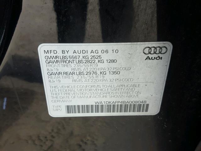 WA1DKAFP4BA008048 - 2011 AUDI Q5 PREMIUM BLACK photo 10