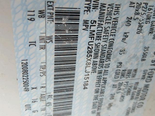 5LMFU285X8LJ15184 - 2008 LINCOLN NAVIGATOR WHITE photo 10