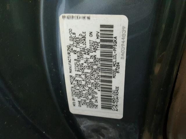 4T3ZF13C6YU267152 - 2000 TOYOTA SIENNA LE GRAY photo 10