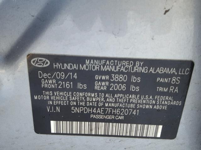 5NPDH4AE7FH620741 - 2015 HYUNDAI ELANTRA SE GRAY photo 10