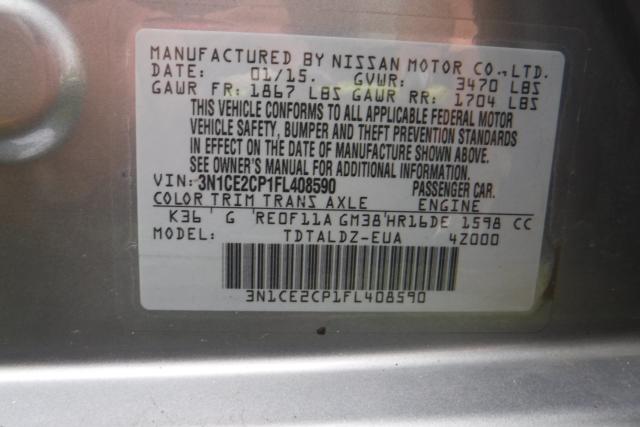 3N1CE2CP1FL408590 - 2015 NISSAN VERSA NOTE SILVER photo 10