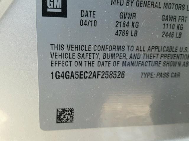 1G4GA5EC2AF258526 - 2010 BUICK LACROSSE C SILVER photo 10