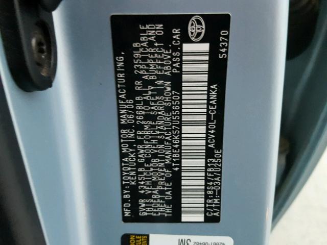 4T1BE46K57U556507 - 2007 TOYOTA CAMRY NEW BLUE photo 10