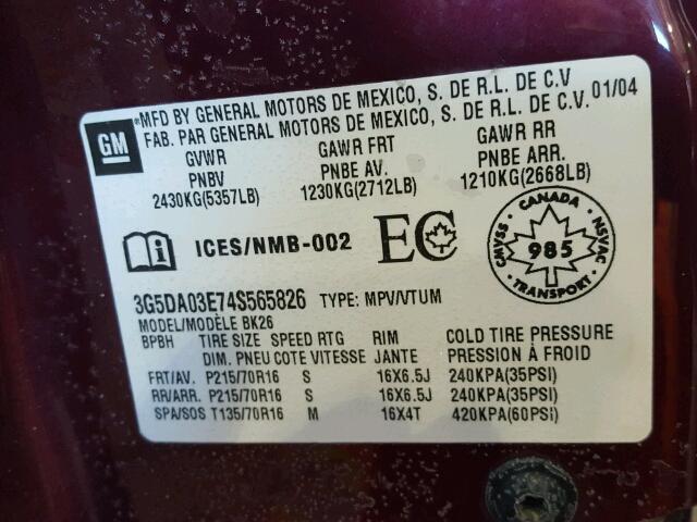 3G5DA03E74S565826 - 2004 BUICK RENDEZVOUS RED photo 10