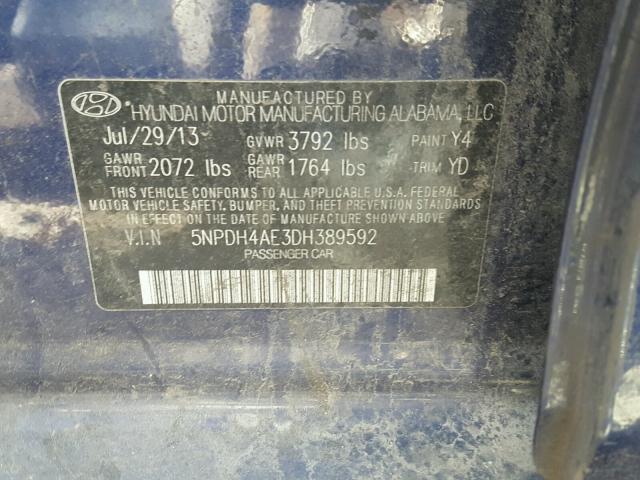 5NPDH4AE3DH389592 - 2013 HYUNDAI ELANTRA GL BLUE photo 10