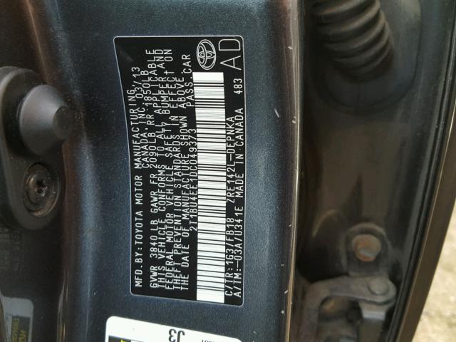 2T1BU4EE1DC049373 - 2013 TOYOTA COROLLA BA GRAY photo 10