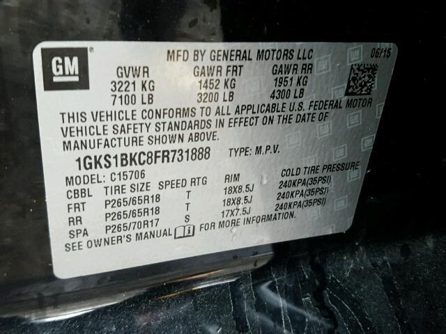 1GKS1BKC8FR731888 - 2015 GMC YUKON SLT BLACK photo 10