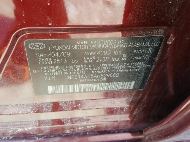 5NPET4AC5AH629660 - 2010 HYUNDAI SONATA GLS RED photo 10