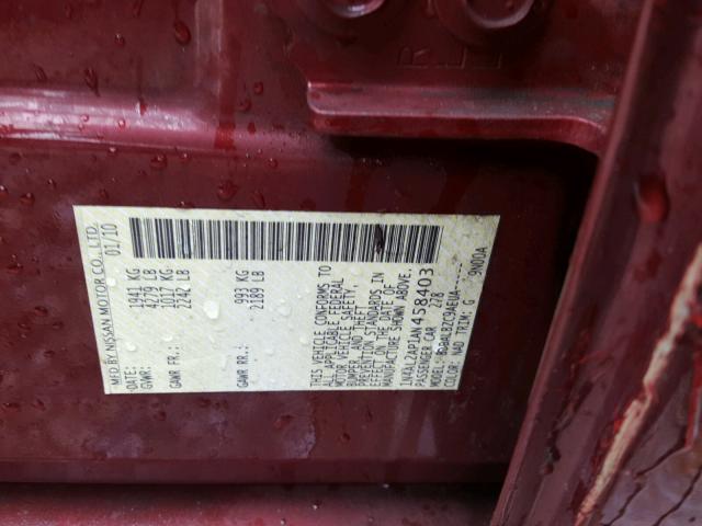 1N4AL2AP1AN458403 - 2010 NISSAN ALTIMA BAS MAROON photo 10