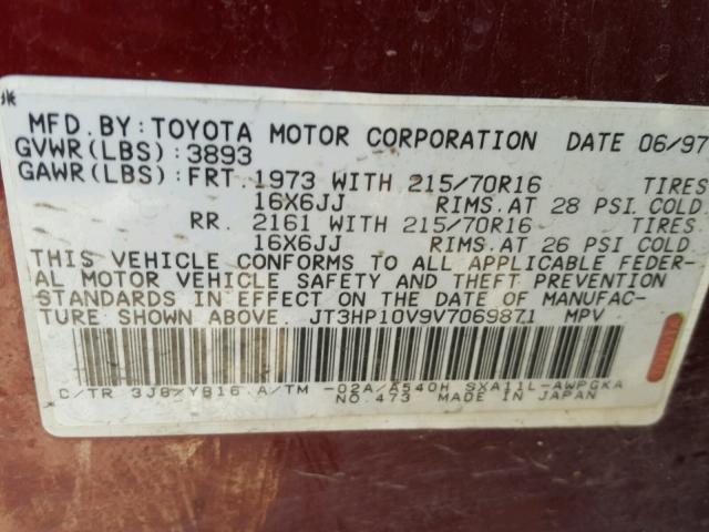 JT3HP10V9V7069871 - 1997 TOYOTA RAV4 BURGUNDY photo 10