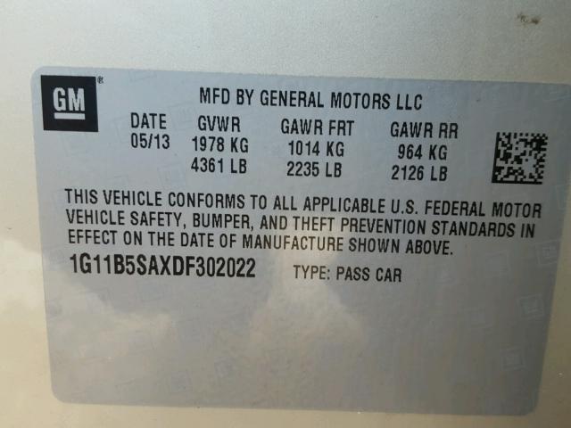 1G11B5SAXDF302022 - 2013 CHEVROLET MALIBU LS TAN photo 10