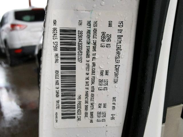 2B3KA43G66H531537 - 2006 DODGE CHARGER SE WHITE photo 10