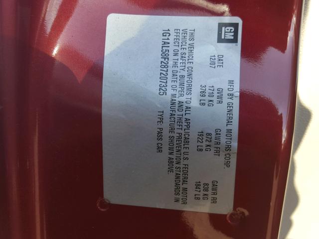 1G1AL58F287207325 - 2008 CHEVROLET COBALT LT RED photo 10